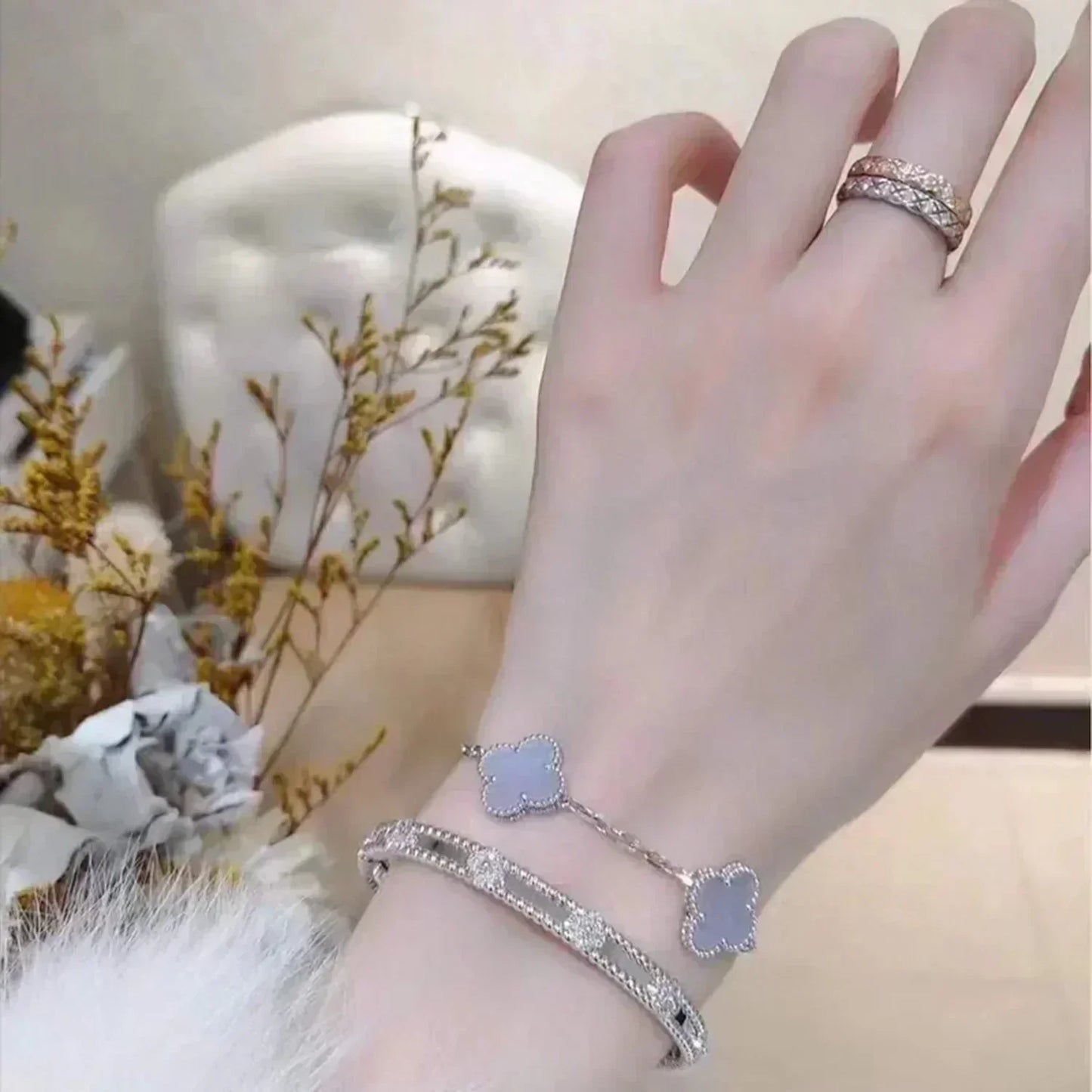 [LORA]CLOVER  5 MOTIF PURPLE CHALCEDONY BRACELET SILVER