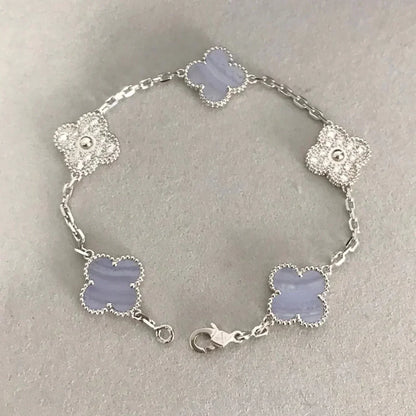 [LORA]CLOVER  5 MOTIF DIAMOND PURPLE CHALCEDONY BRACELET SILVER