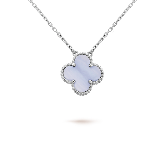 [LORA]CLOVER 15MM BLUE CHALCEDONY NECKLACE SILVER