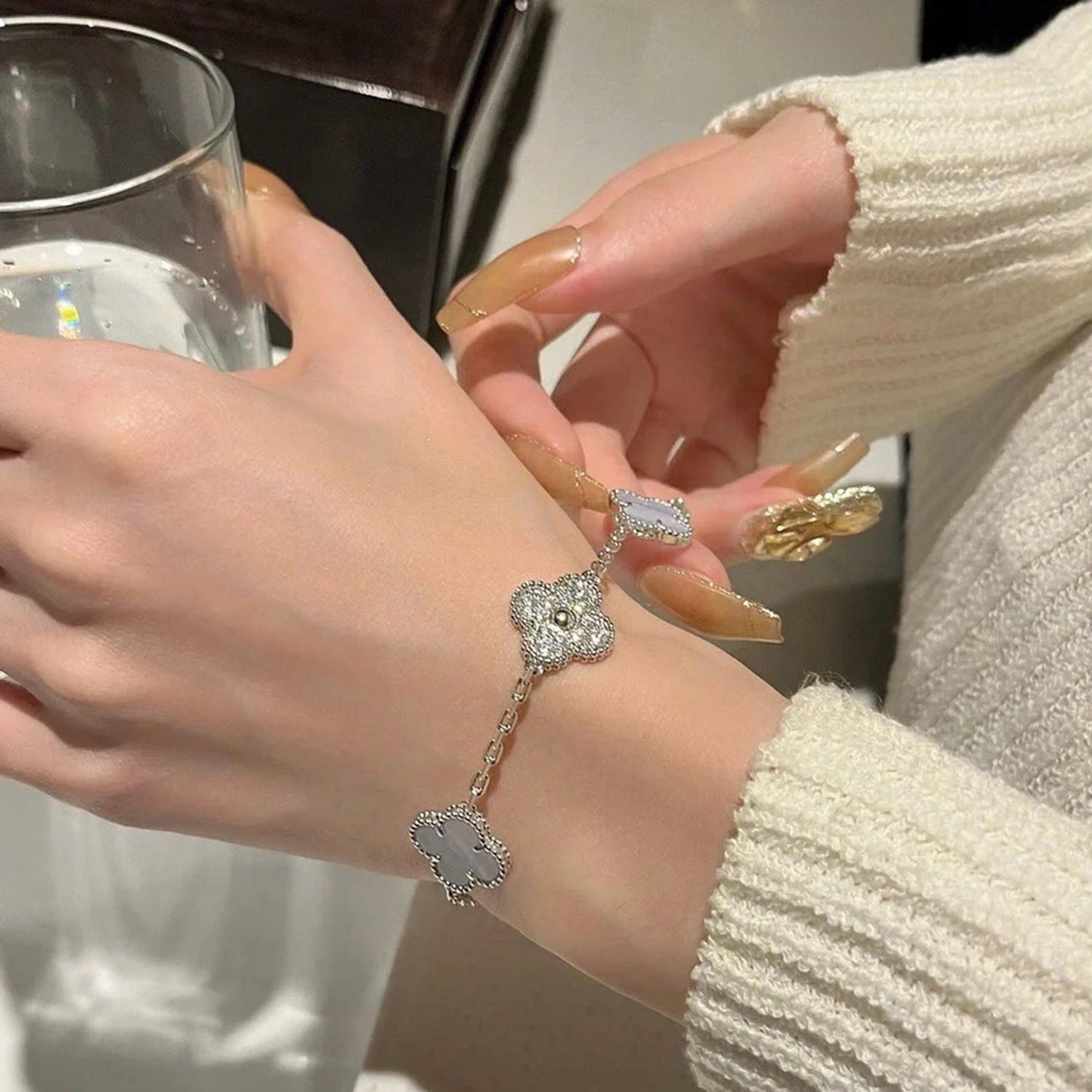 [LORA]CLOVER  5 MOTIF DIAMOND PURPLE CHALCEDONY BRACELET SILVER