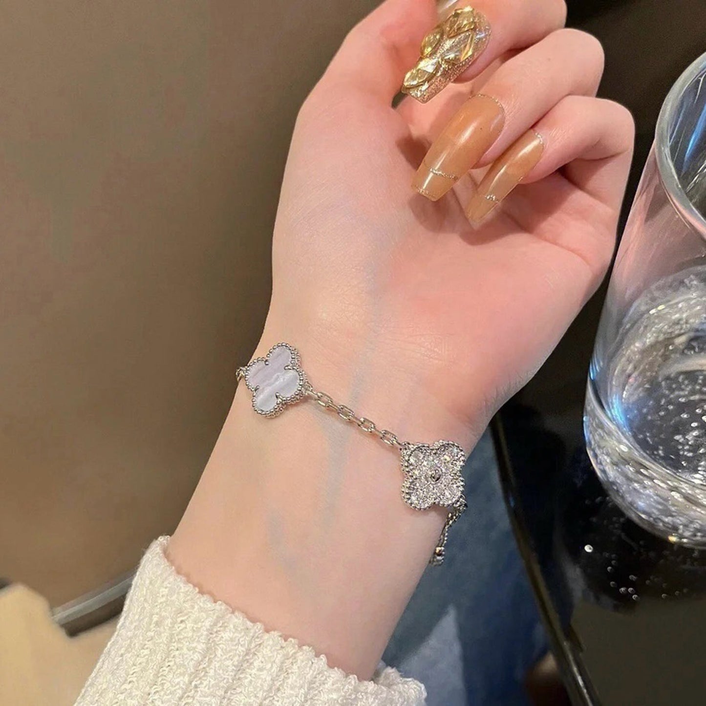 [LORA]CLOVER  5 MOTIF DIAMOND PURPLE CHALCEDONY BRACELET SILVER