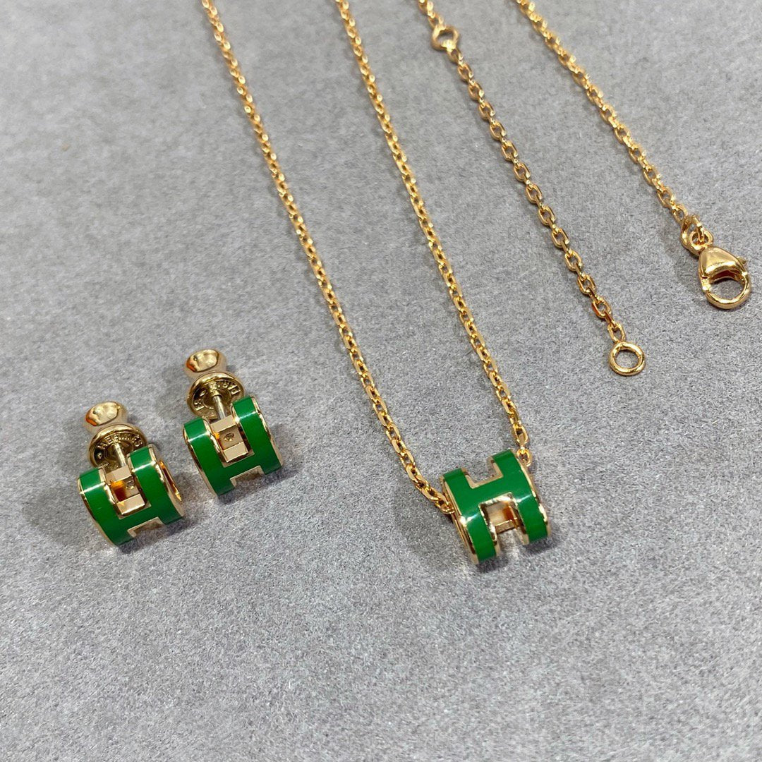 [LORA]POP H GREEN NECKLACE SILVER AND GOLD