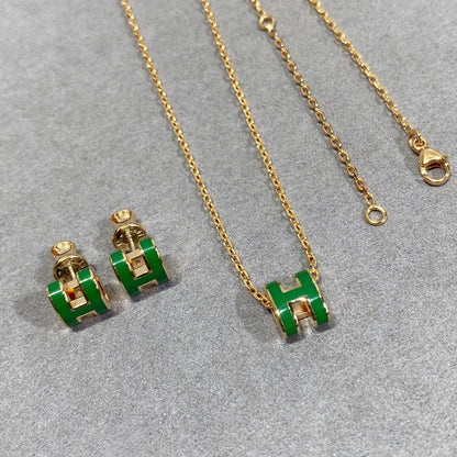 [LORA]POP H GREEN NECKLACE SILVER AND GOLD