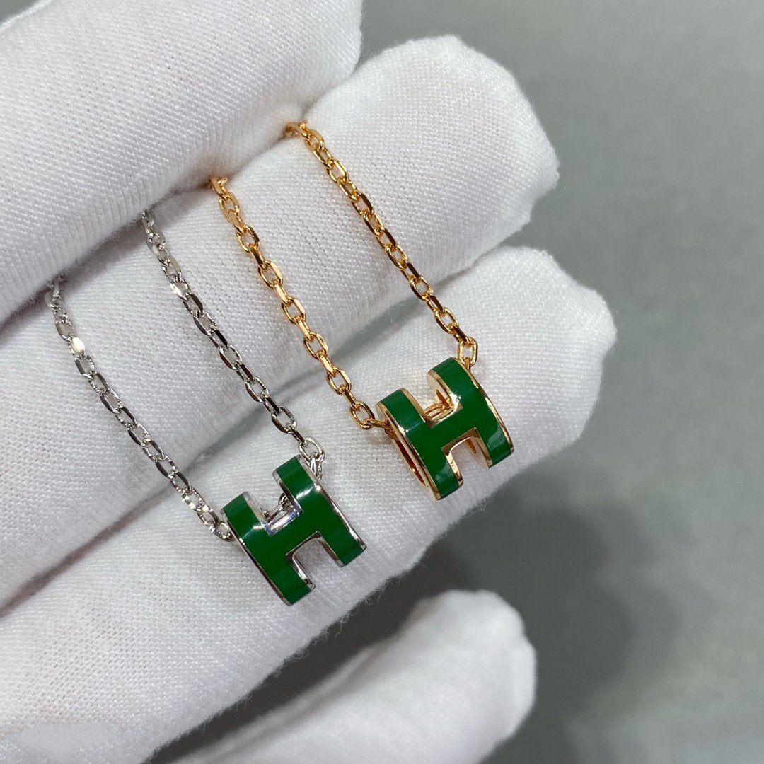 [LORA]POP H GREEN NECKLACE SILVER AND GOLD