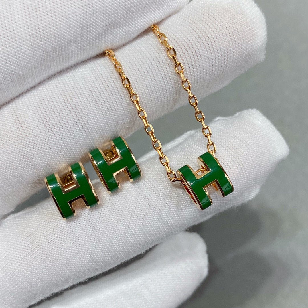 [LORA]POP H GREEN NECKLACE SILVER AND GOLD