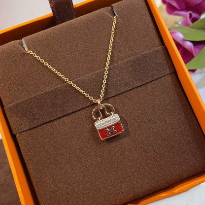 [LORA]CONSTANCE RED PEDANT PINK GOLD NECKLACE