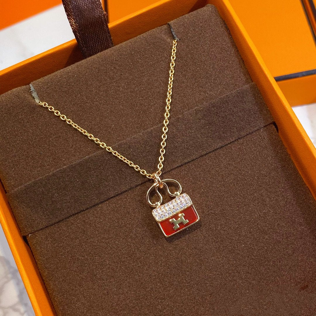 [LORA]CONSTANCE RED PEDANT PINK GOLD NECKLACE