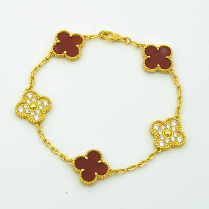 [LORA]CLOVER 5 MOTIFS CARNELIAN DIAMOND BRACELET