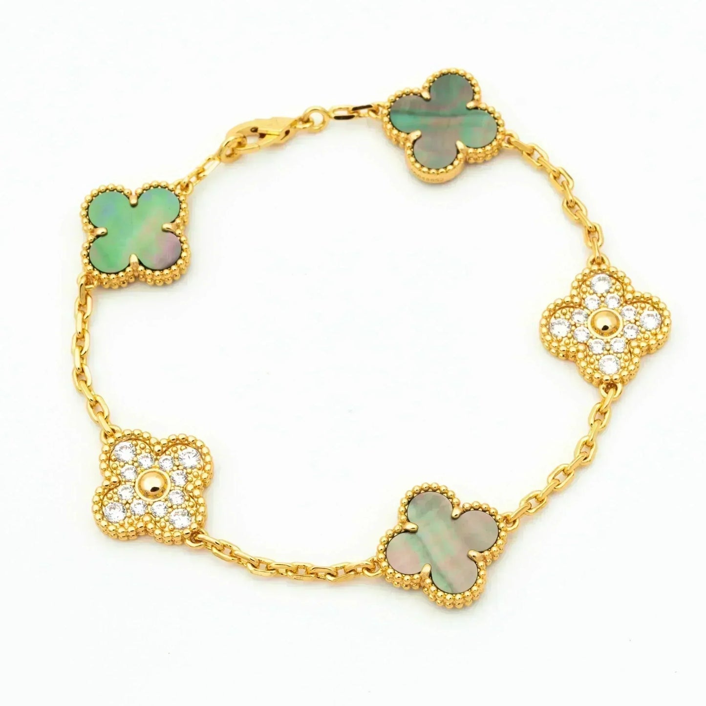 [LORA]CLOVER 5 MOTIF GRAY MOP DIAMOND BRACELET