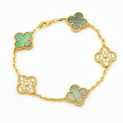 [LORA]CLOVER 5 MOTIF GRAY MOP DIAMOND BRACELET