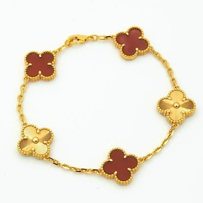 [LORA]CLOVER  5 MOTIFS CARNELIAN GOLD BRACELET