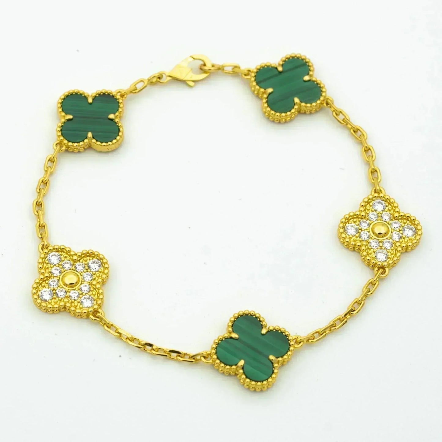 [LORA]CLOVER  5 MOTIF MALACHITE DIAMOND BRACELET