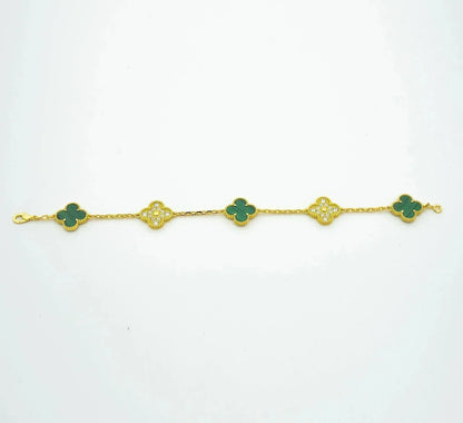 [LORA]CLOVER  5 MOTIF MALACHITE DIAMOND BRACELET