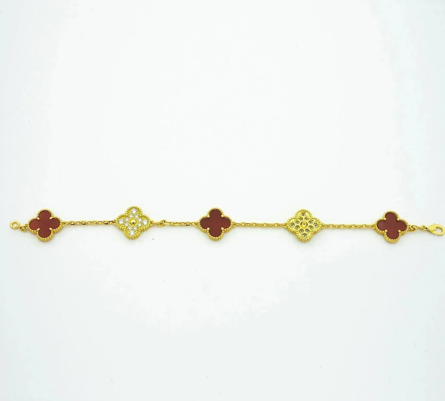 [LORA]CLOVER 5 MOTIFS CARNELIAN DIAMOND BRACELET