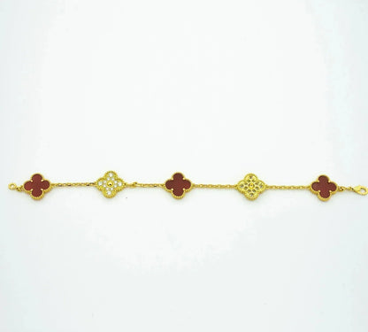 [LORA]CLOVER 5 MOTIFS CARNELIAN DIAMOND BRACELET