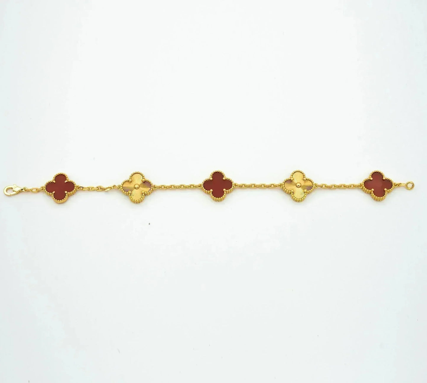 [LORA]CLOVER  5 MOTIFS CARNELIAN GOLD BRACELET