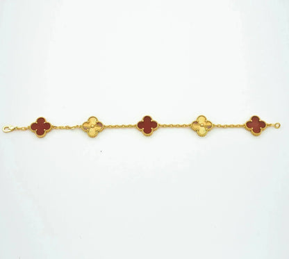 [LORA]CLOVER  5 MOTIFS CARNELIAN GOLD BRACELET