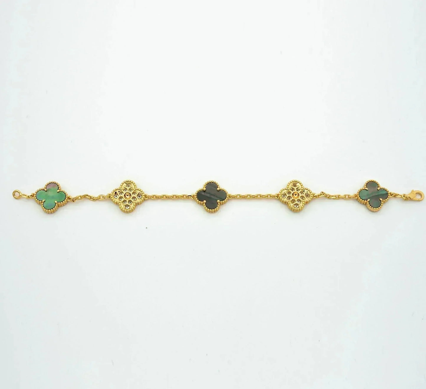 [LORA]CLOVER 5 MOTIF GRAY MOP DIAMOND BRACELET