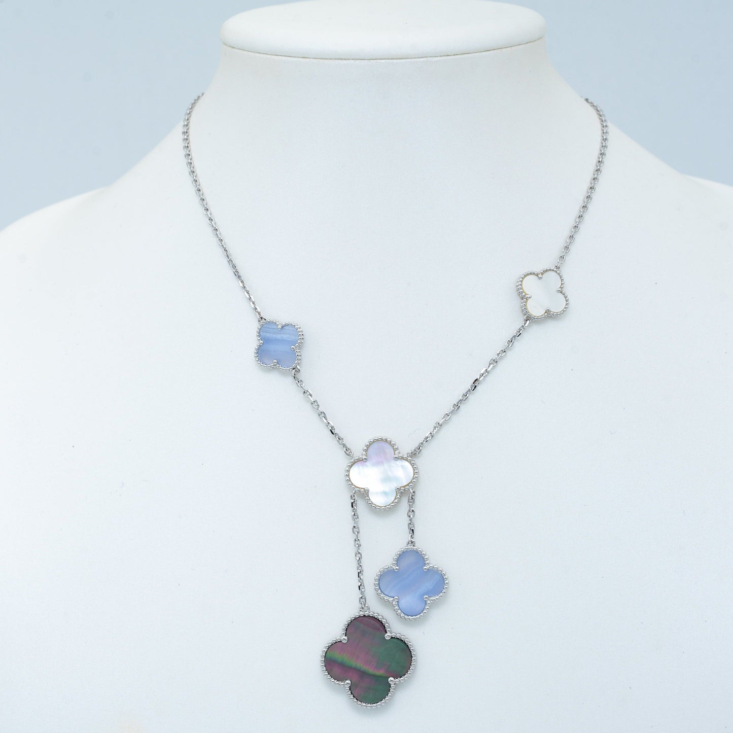 [LORA]CLOVER MOP CHALCEDONY NECKLACE SILVER 6 MOTIF