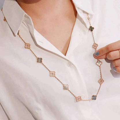 [LORA]CLOVER 20 MOTIFS DARK MOP DIAMOND  NECKLACE