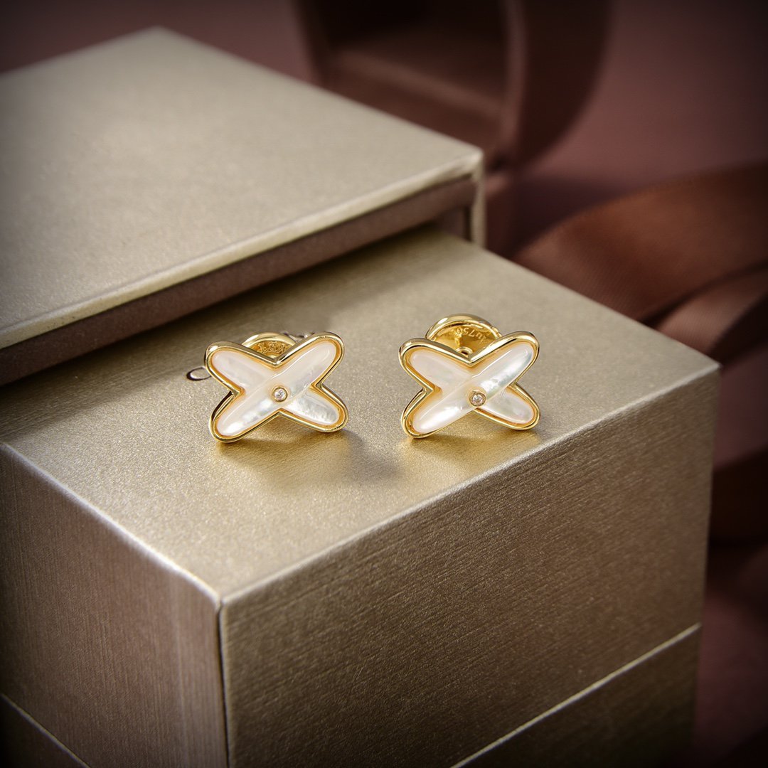 [LORA]JEUX DE WHITE MOP GOLD DIAMOND EARRINGS