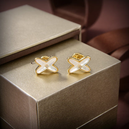 [LORA]JEUX DE WHITE MOP GOLD DIAMOND EARRINGS