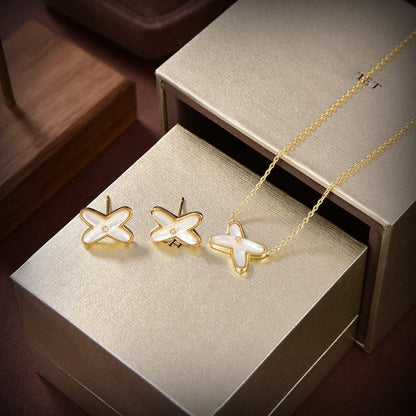 [LORA]JEUX DE WHITE MOP GOLD DIAMOND EARRINGS