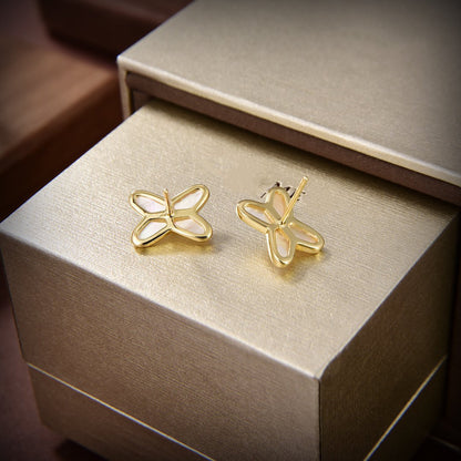 [LORA]JEUX DE WHITE MOP GOLD DIAMOND EARRINGS