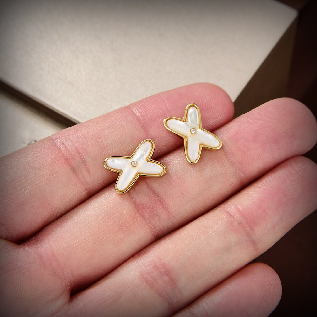 [LORA]JEUX DE WHITE MOP GOLD DIAMOND EARRINGS