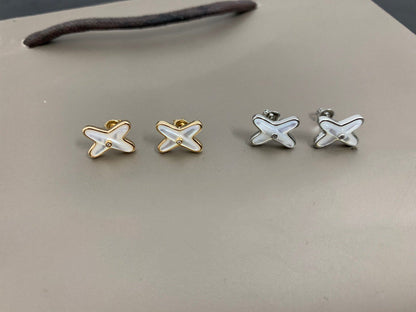 [LORA]JEUX DE WHITE MOP SILVER DIAMOND EARRINGS