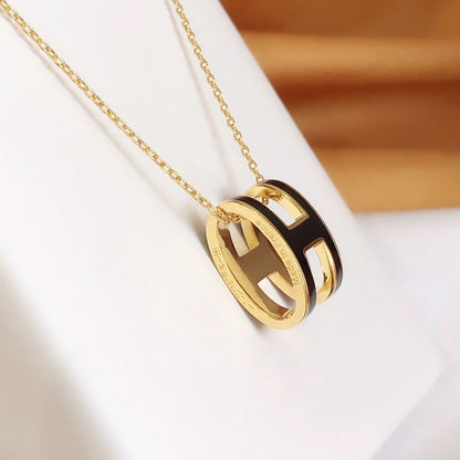 [LORA]HM CLIC BLACK ENAMEL GOLD NECKLACE
