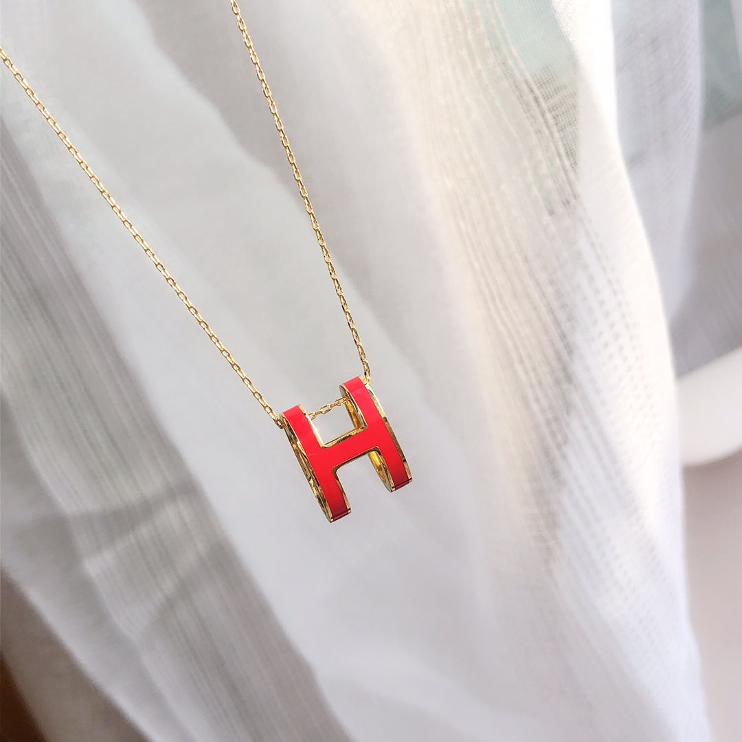 [LORA]HM CLIC RED ENAMEL GOLD NECKLACE