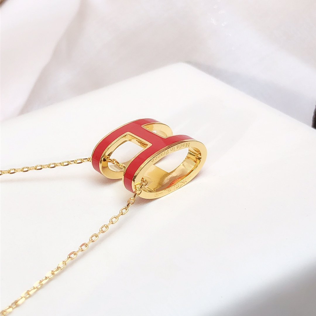 [LORA]HM CLIC RED ENAMEL GOLD NECKLACE