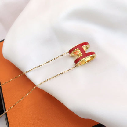 [LORA]HM CLIC RED ENAMEL GOLD NECKLACE