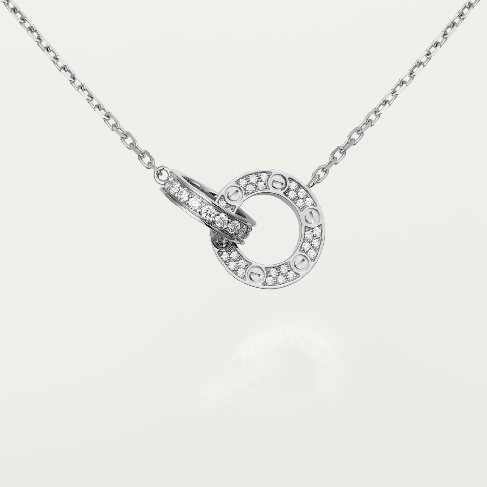 [LORA]LOVE 7.6MM NECKLACE ROSE GOLD AND SILVER  FULL DIAMOND