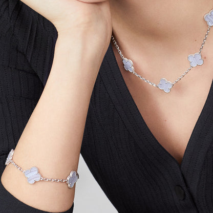 [LORA]CLOVER 10 MOTIFS BLUE CHALCEDONY NECKLACE