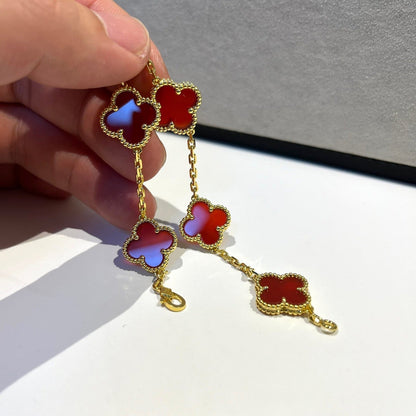 [LORA]CLOVER 5 MOTIFS RED AGATE  BRACELET