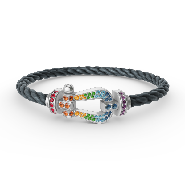 [LORA]FORC LARGE HORSESHOE  COLORED DIAMOND BRACELET SILVER