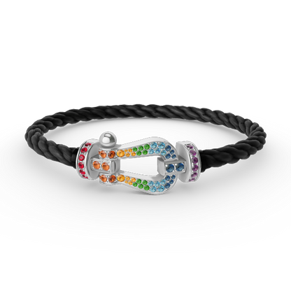 [LORA]FORC LARGE HORSESHOE  COLORED DIAMOND BRACELET SILVER