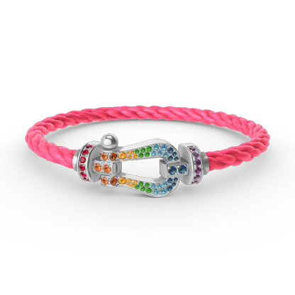 [LORA]FORC LARGE HORSESHOE  COLORED DIAMOND BRACELET SILVER