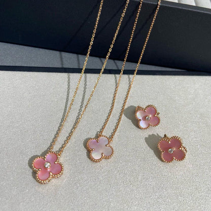 [LORA]CLOVER 15MM DIAMOND PINK MOP NECKLACE