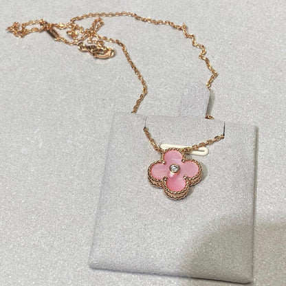 [LORA]CLOVER 15MM DIAMOND PINK MOP NECKLACE