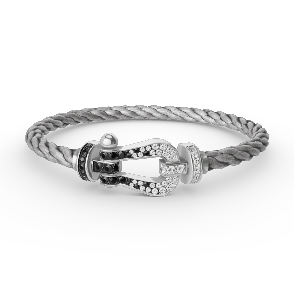 [LORA]FORCE LARGE HORSESHOE BLACK WHITE DIAMOND BRACELET SILVER