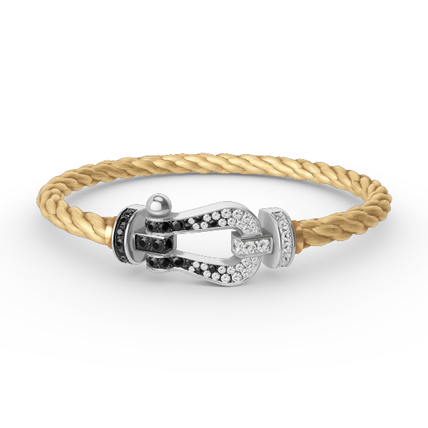 [LORA]FORCE LARGE HORSESHOE BLACK WHITE DIAMOND BRACELET SILVER