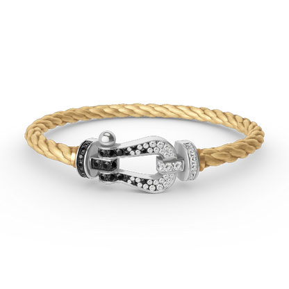 [LORA]FORCE LARGE HORSESHOE BLACK WHITE DIAMOND BRACELET SILVER