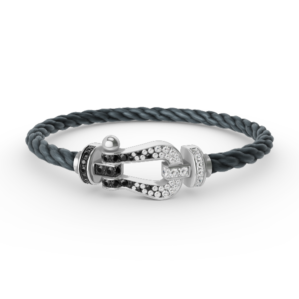[LORA]FORCE LARGE HORSESHOE BLACK WHITE DIAMOND BRACELET SILVER