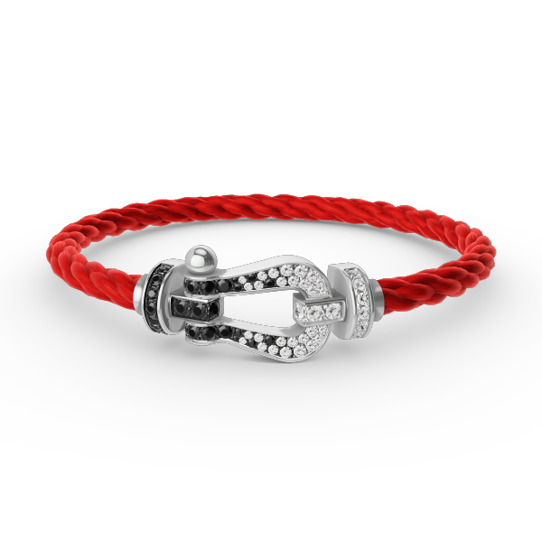 [LORA]FORCE LARGE HORSESHOE BLACK WHITE DIAMOND BRACELET SILVER