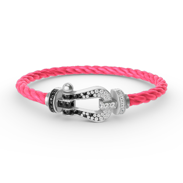 [LORA]FORCE LARGE HORSESHOE BLACK WHITE DIAMOND BRACELET SILVER