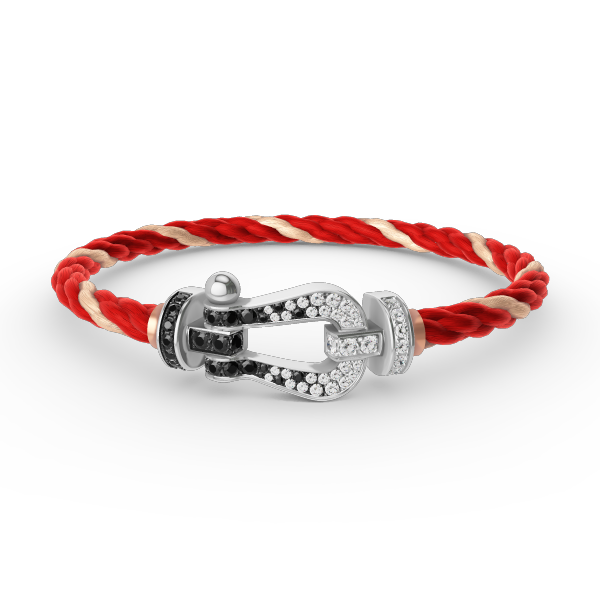 [LORA]FORCE LARGE HORSESHOE BLACK WHITE DIAMOND BRACELET SILVER