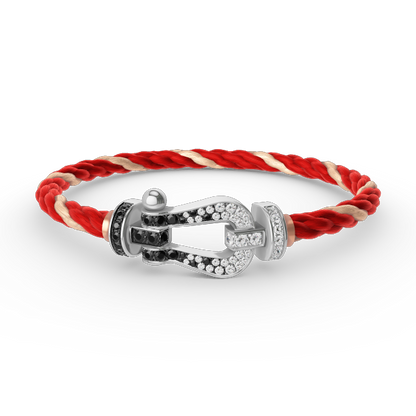 [LORA]FORCE LARGE HORSESHOE BLACK WHITE DIAMOND BRACELET SILVER